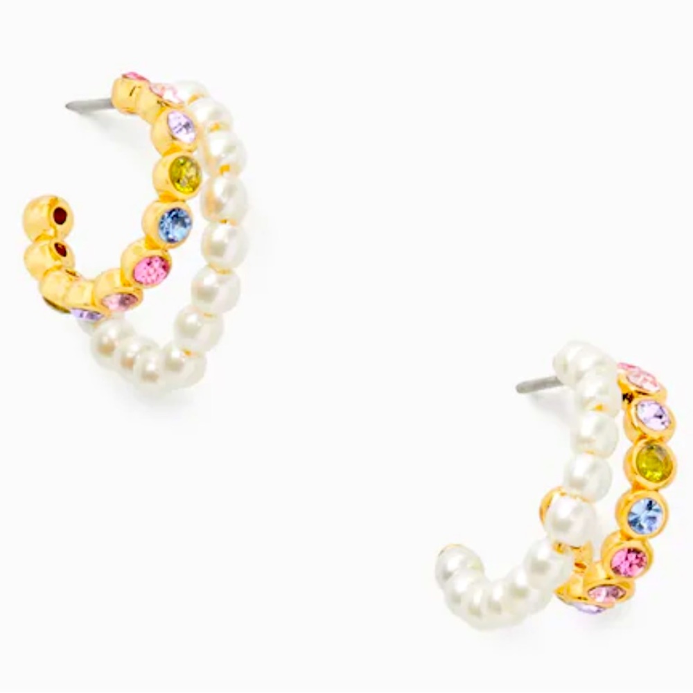 New Kate Spade Pearl Caviar Double Huggies - Picture 2 of 14